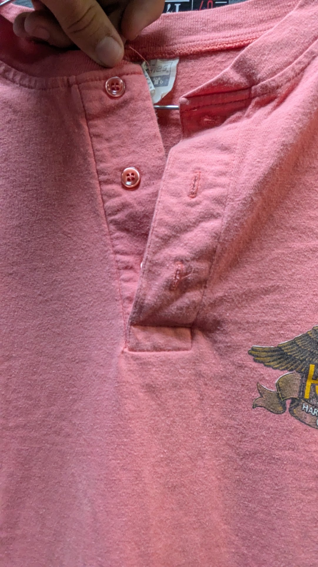 Vintage 1989 H.O.G. Harley Owners Group Henley T-Shirt Men's Large Pink USA Made
