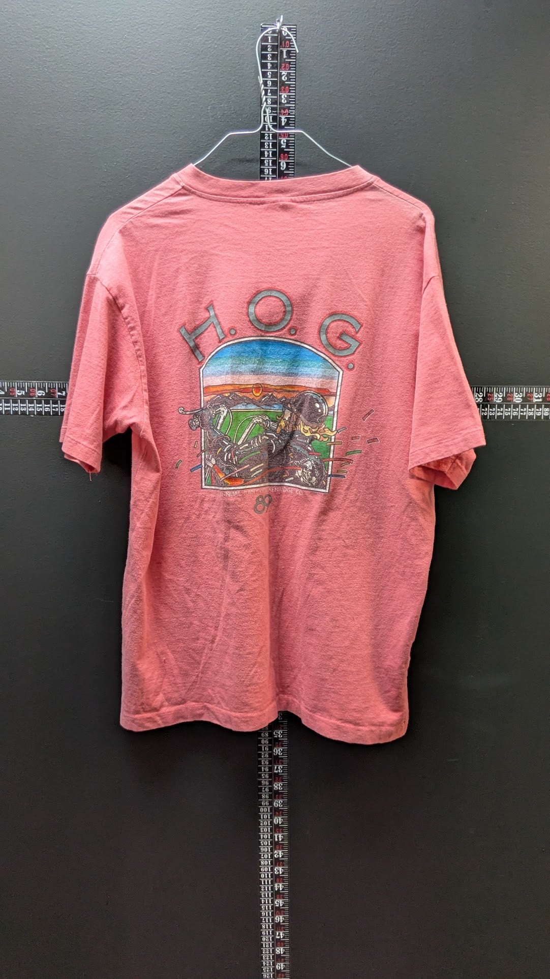 Vintage 1989 H.O.G. Harley Owners Group Henley T-Shirt Men's Large Pink USA Made