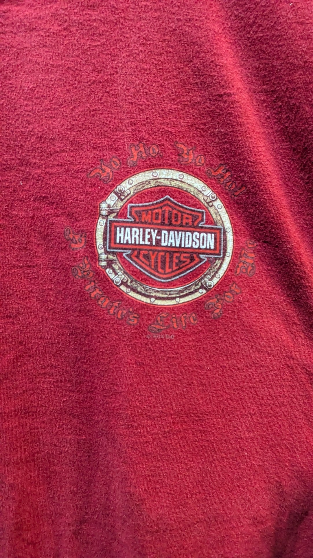 Harley-Davidson T-Shirt Men's XL Red Skull Pirate Graphic Double Sided Biker Tee