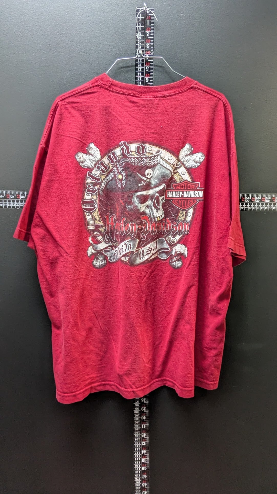 Harley-Davidson T-Shirt Men's XL Red Skull Pirate Graphic Double Sided Biker Tee