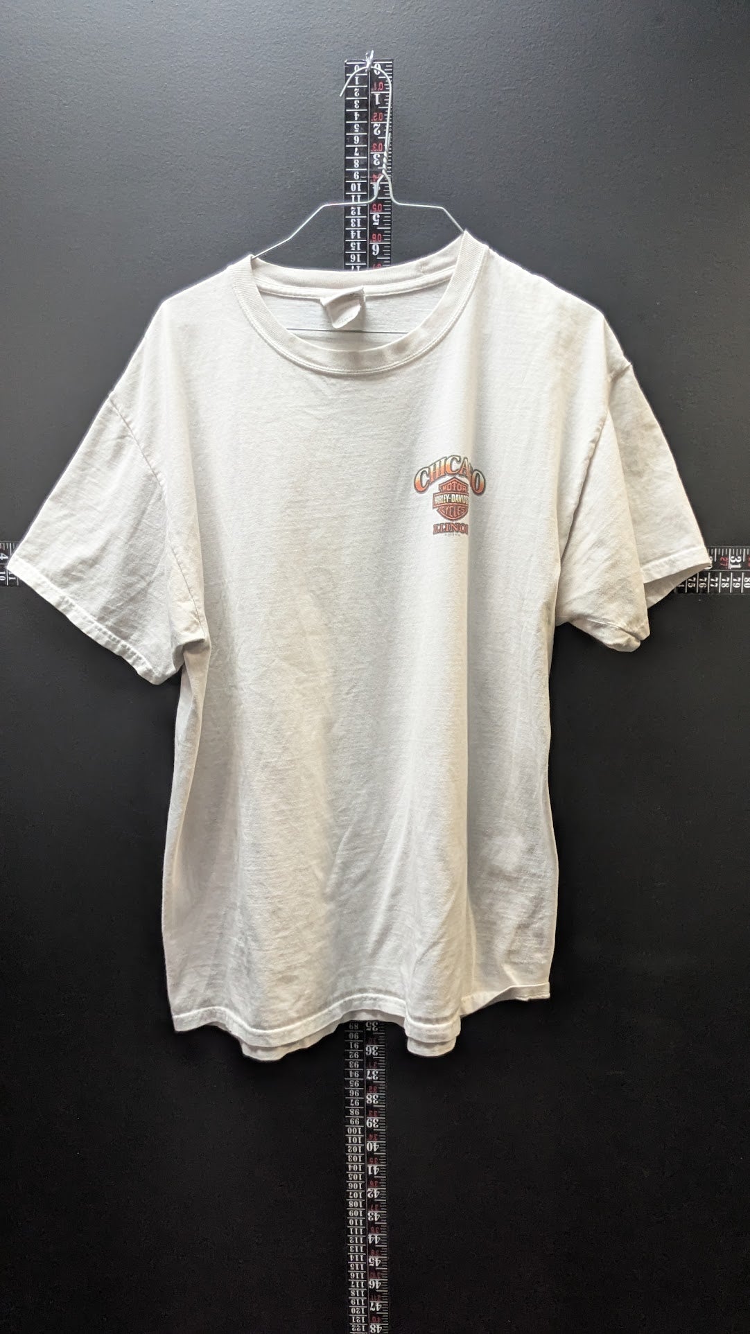 Harley-Davidson T-Shirt Men's White Chicago Illinois Skyline Double Sided Biker Tee