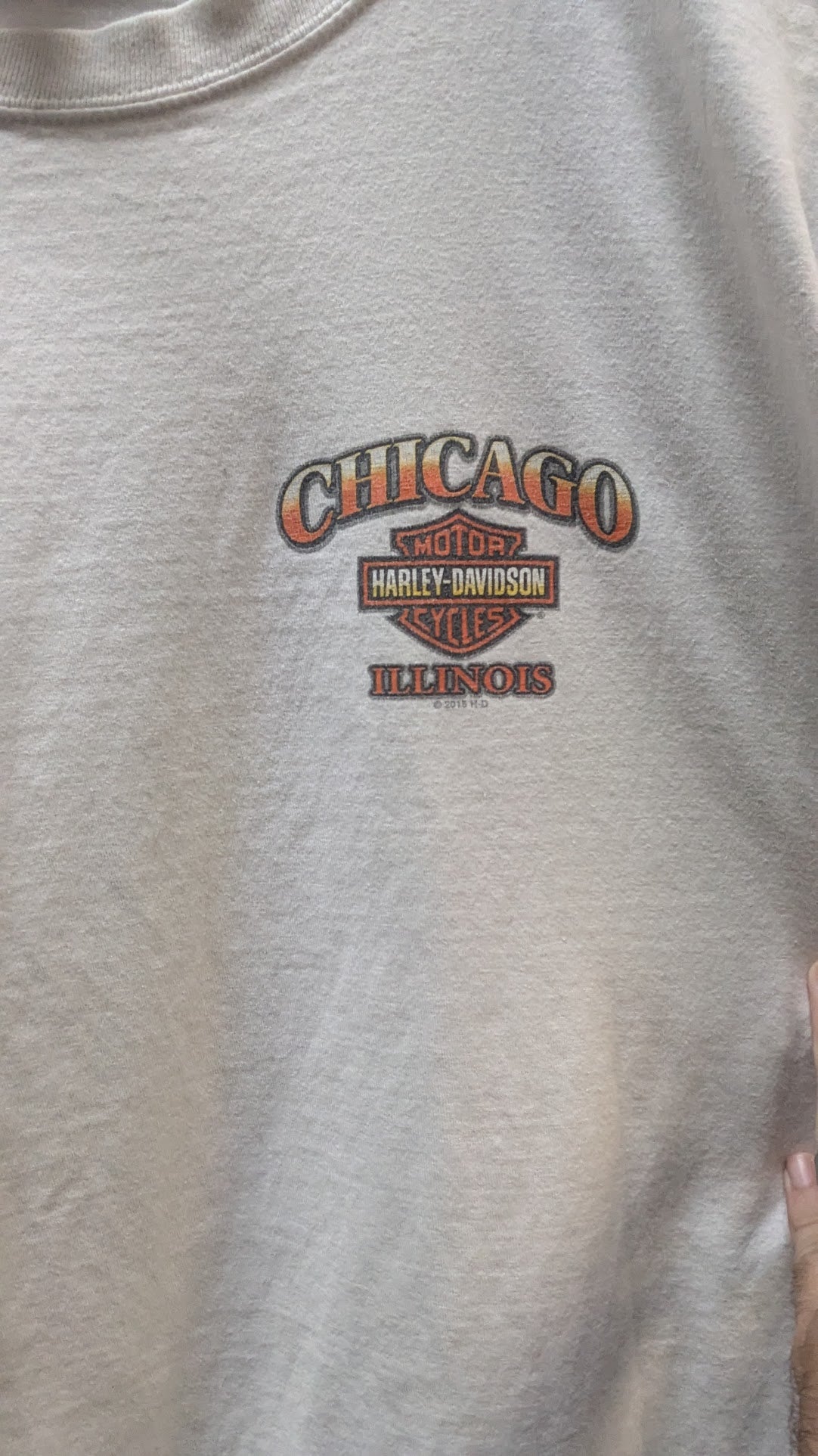 Harley-Davidson T-Shirt Men's White Chicago Illinois Skyline Double Sided Biker Tee