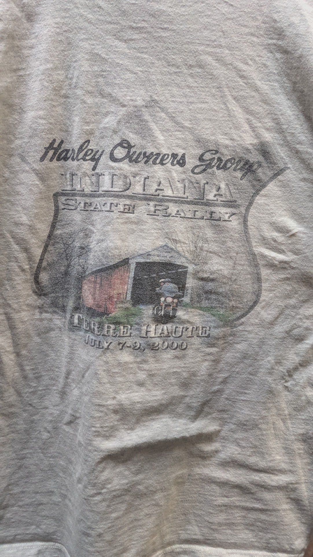2000 Harley Owners Group HOG Indiana State Rally T-Shirt Men's Large Gray Terre Haute