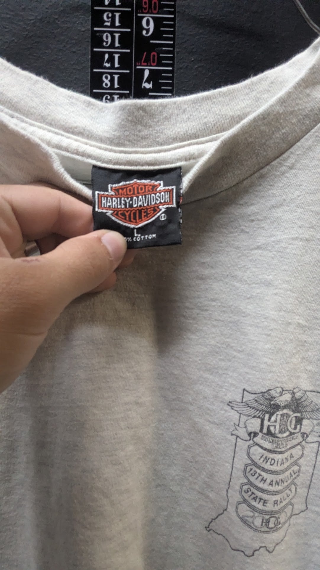 2000 Harley Owners Group HOG Indiana State Rally T-Shirt Men's Large Gray Terre Haute