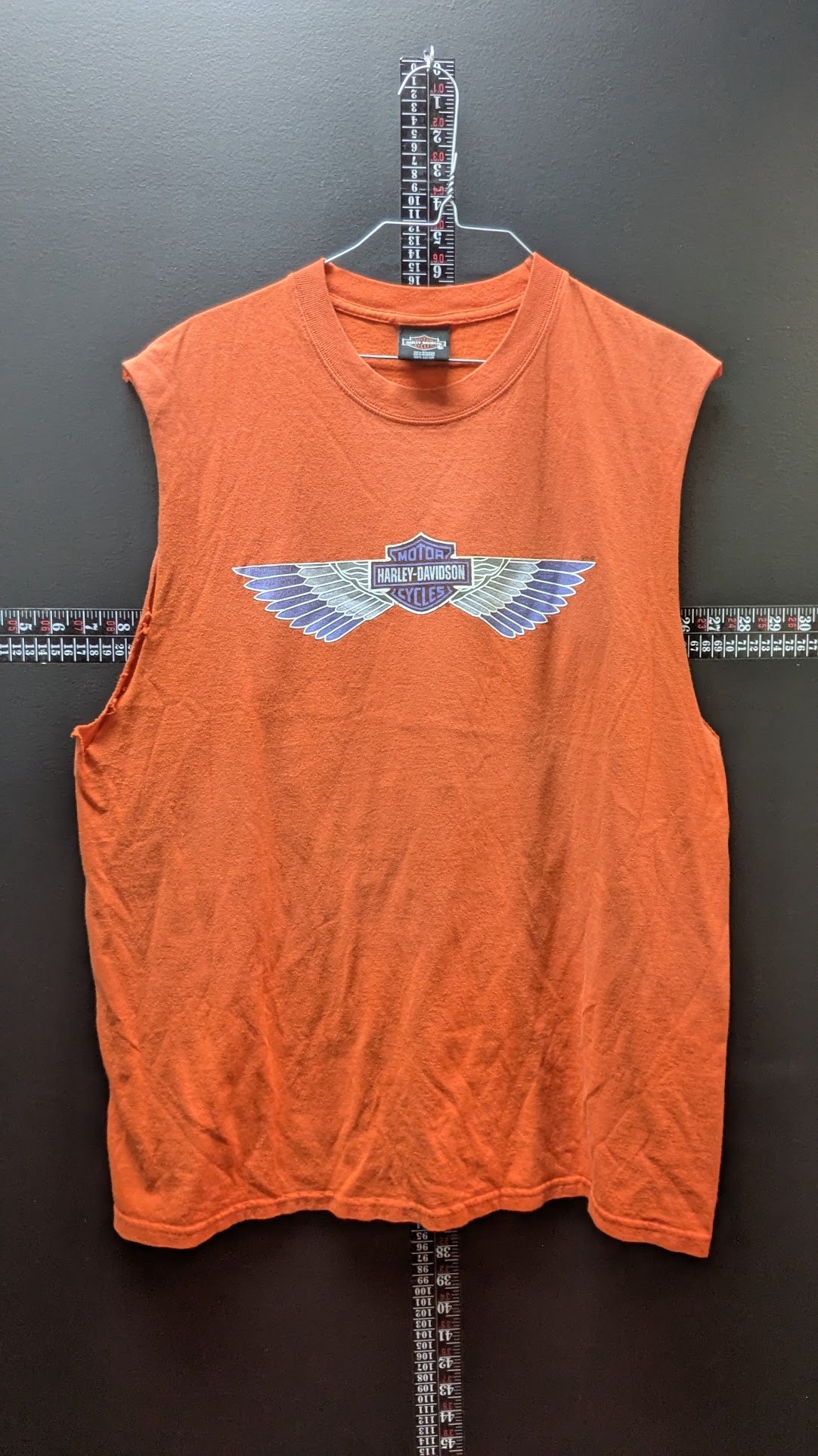 Harley-Davidson Cancun Mexico Cut Off Sleeveless T-Shirt Men's XL Orange Double Sided