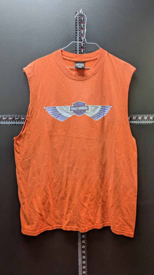 Harley-Davidson Cancun Mexico Cut Off Sleeveless T-Shirt Men's XL Orange Double Sided