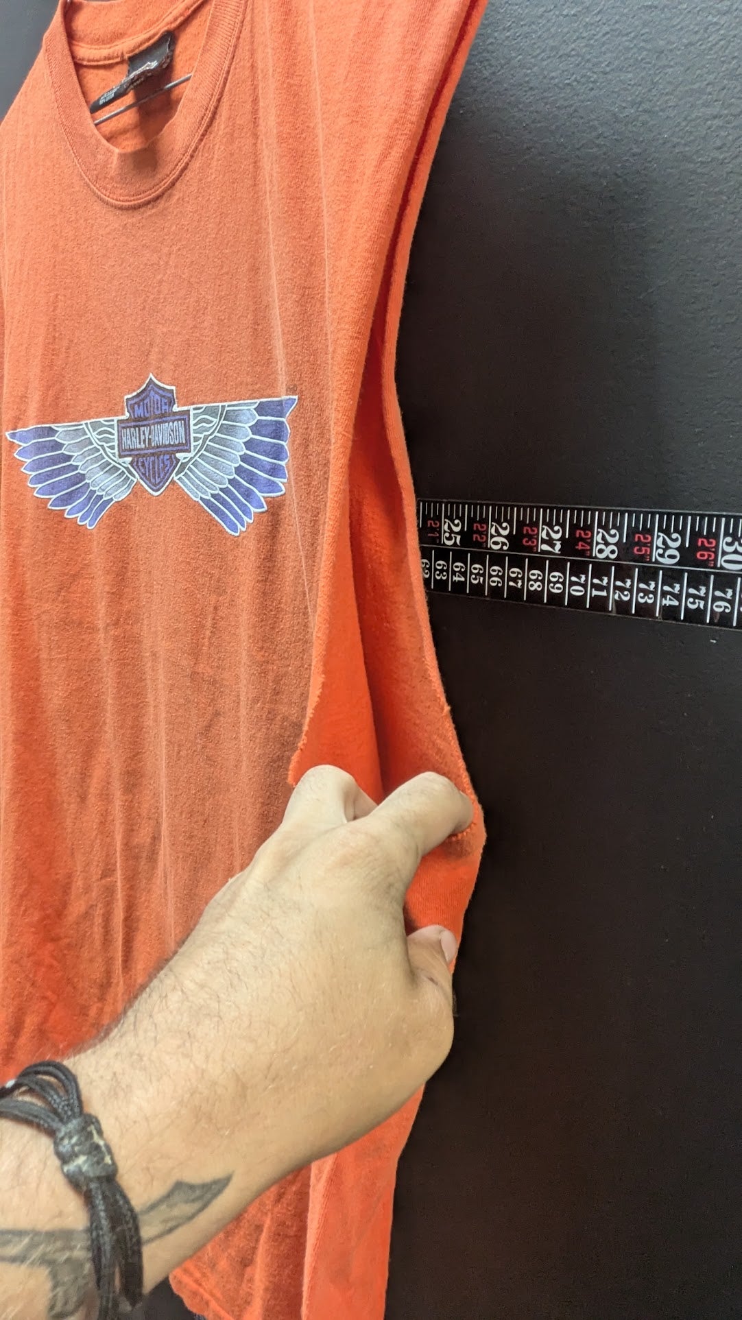 Harley-Davidson Cancun Mexico Cut Off Sleeveless T-Shirt Men's XL Orange Double Sided