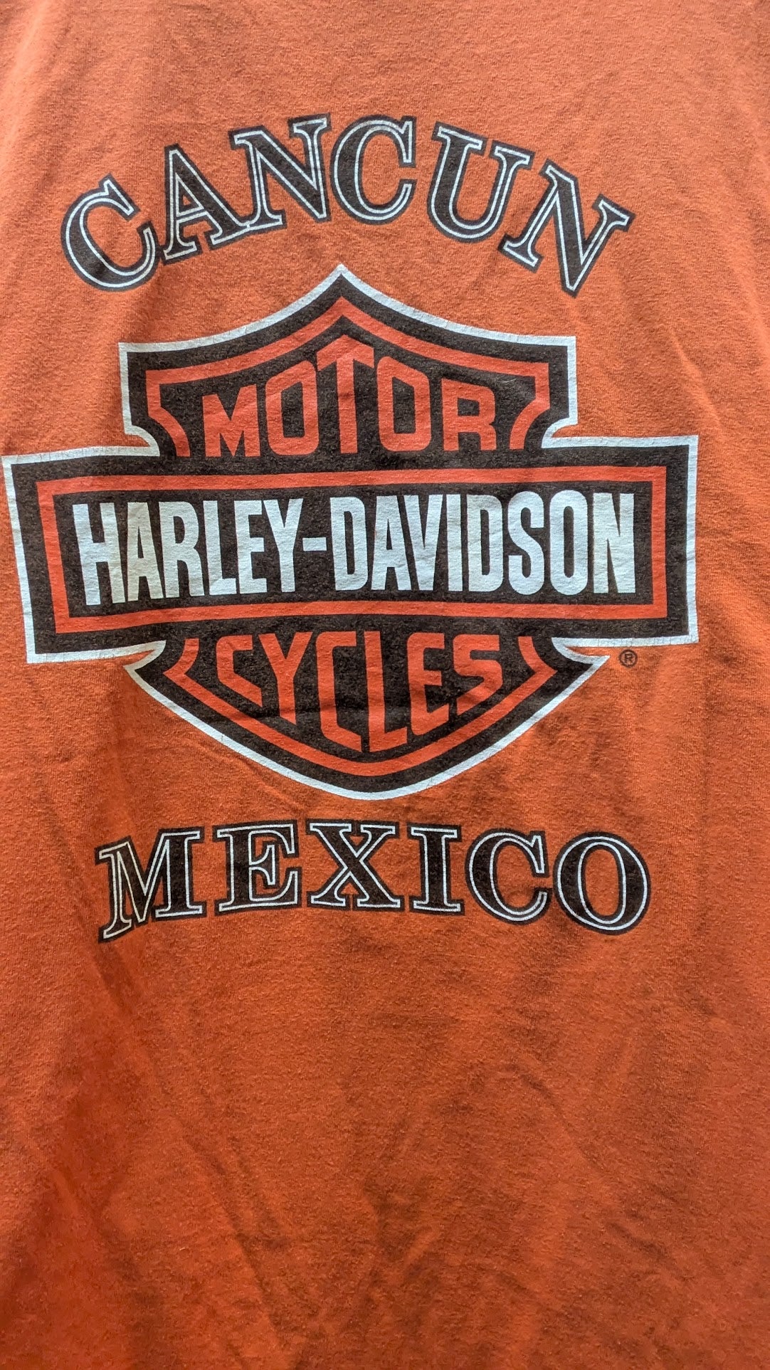 Harley-Davidson Cancun Mexico Cut Off Sleeveless T-Shirt Men's XL Orange Double Sided