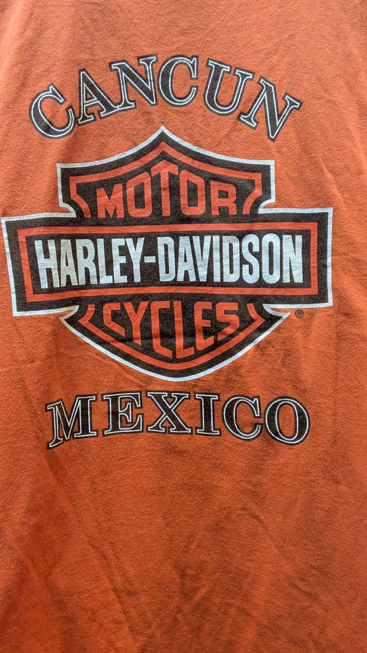 Harley-Davidson Cancun Mexico Cut Off Sleeveless T-Shirt Men's XL Orange Double Sided