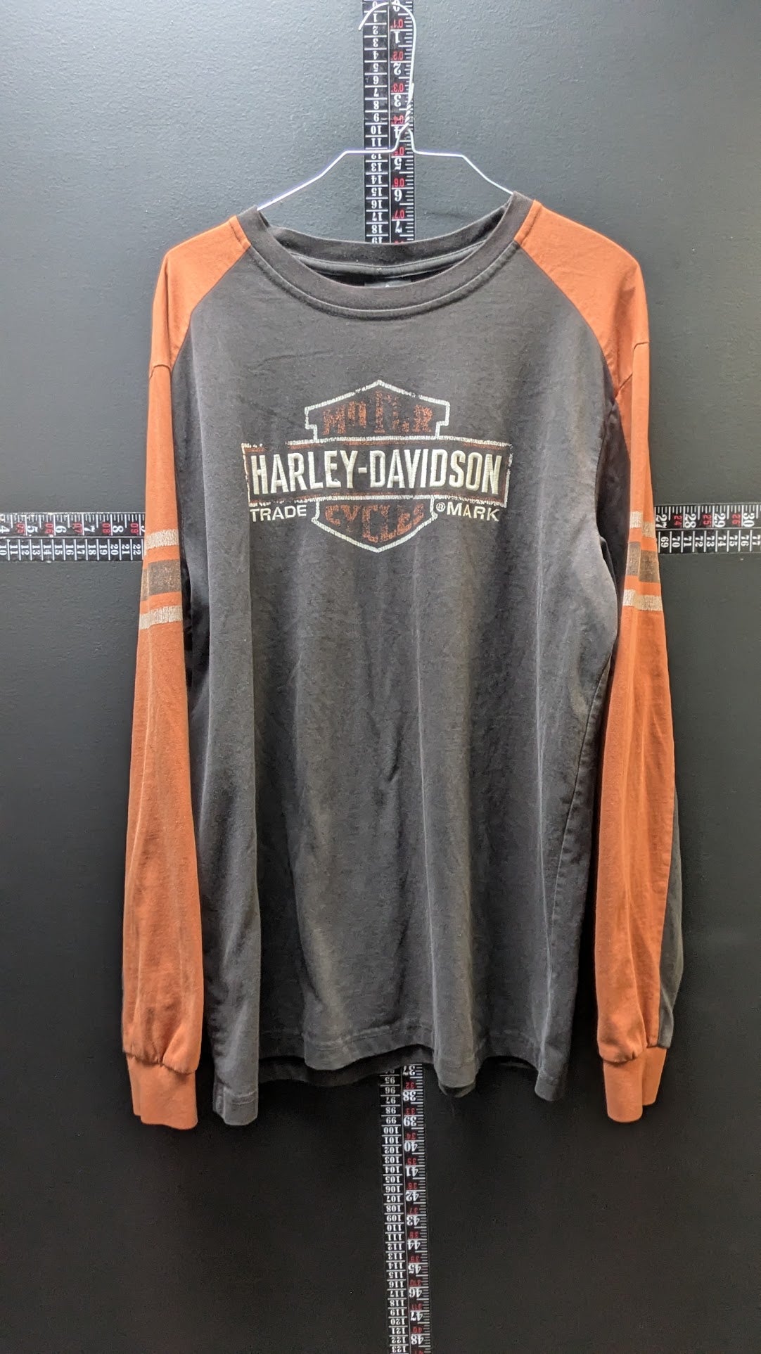 Harley-Davidson Long Sleeve T-Shirt Men's Dubuque Iowa Black Orange Raglan XL