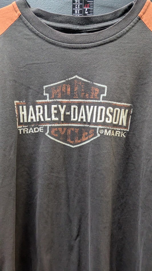 Harley-Davidson Long Sleeve T-Shirt Men's Dubuque Iowa Black Orange Raglan XL