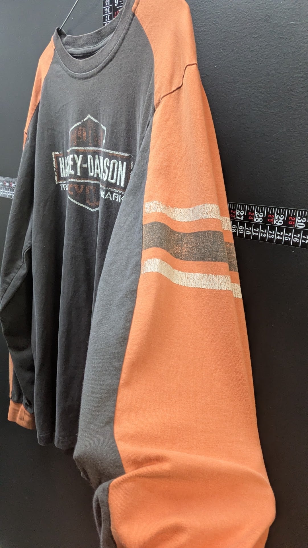 Harley-Davidson Long Sleeve T-Shirt Men's Dubuque Iowa Black Orange Raglan XL