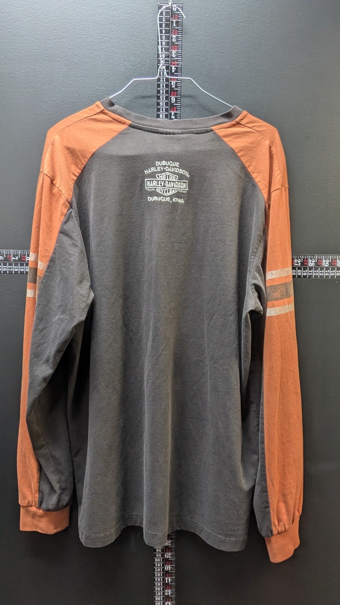 Harley-Davidson Long Sleeve T-Shirt Men's Dubuque Iowa Black Orange Raglan XL