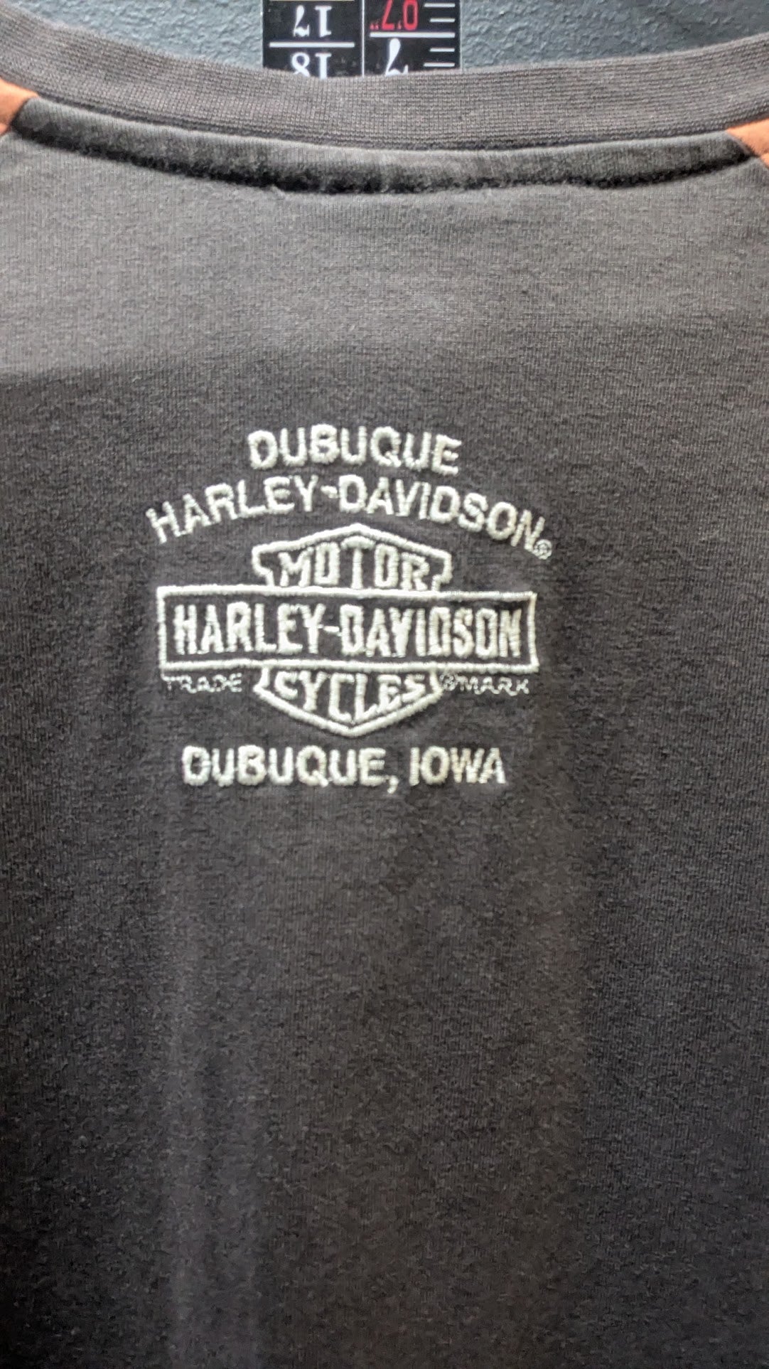 Harley-Davidson Long Sleeve T-Shirt Men's Dubuque Iowa Black Orange Raglan XL
