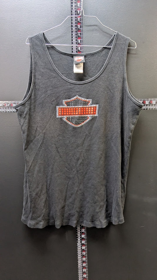 Harley-Davidson Women's 1X Black Tank Top Rhinestone Bar Shield Neidengard's Ohio