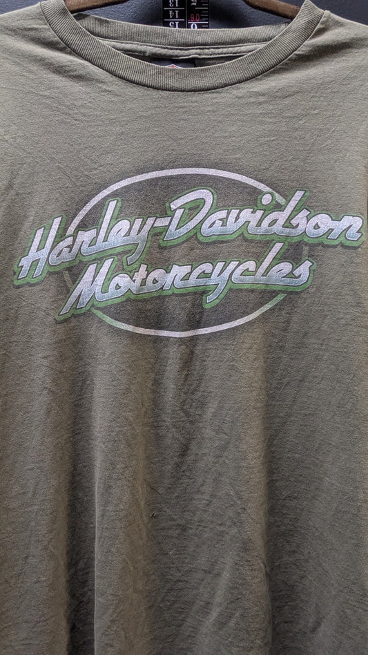 Harley-Davidson T-Shirt Men's Large Green Carolina Coast Wilmington NC Double Sided
