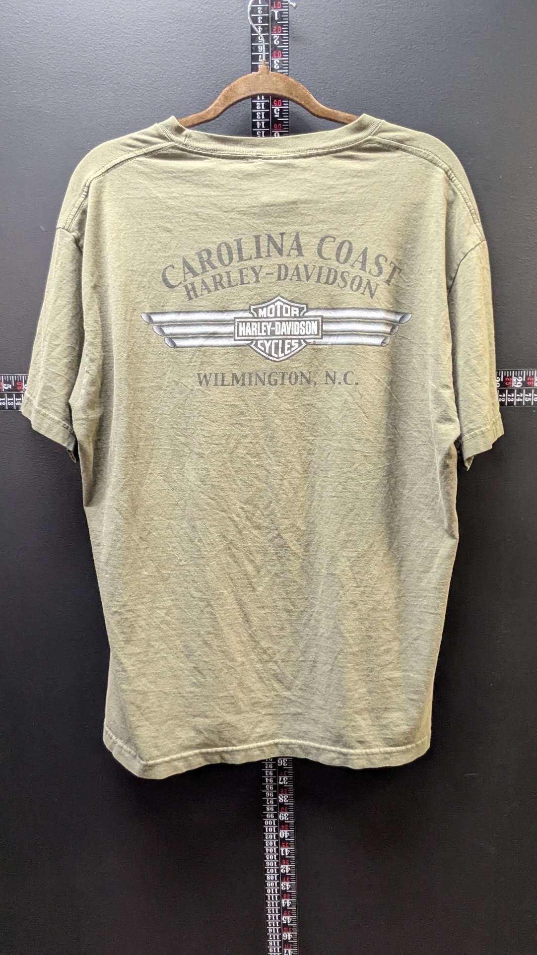 Harley-Davidson T-Shirt Men's Large Green Carolina Coast Wilmington NC Double Sided