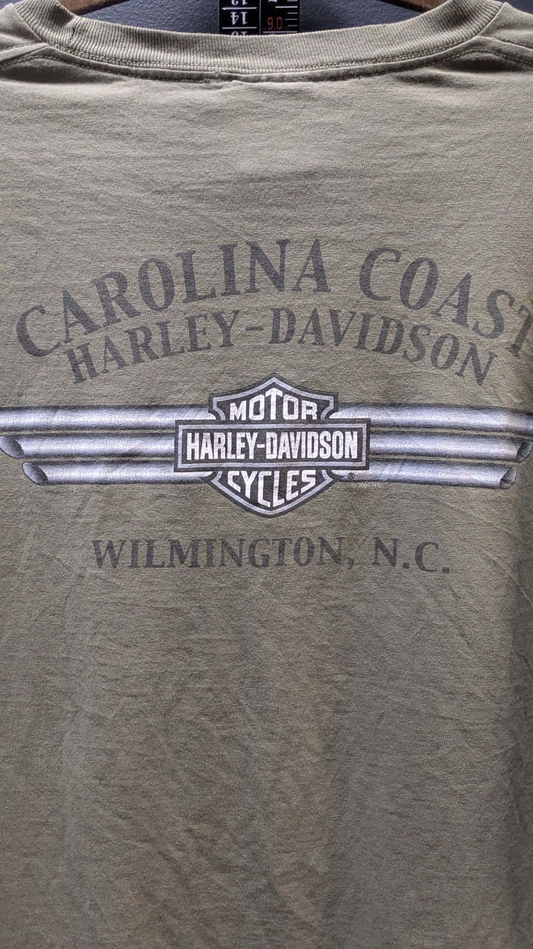 Harley-Davidson T-Shirt Men's Large Green Carolina Coast Wilmington NC Double Sided