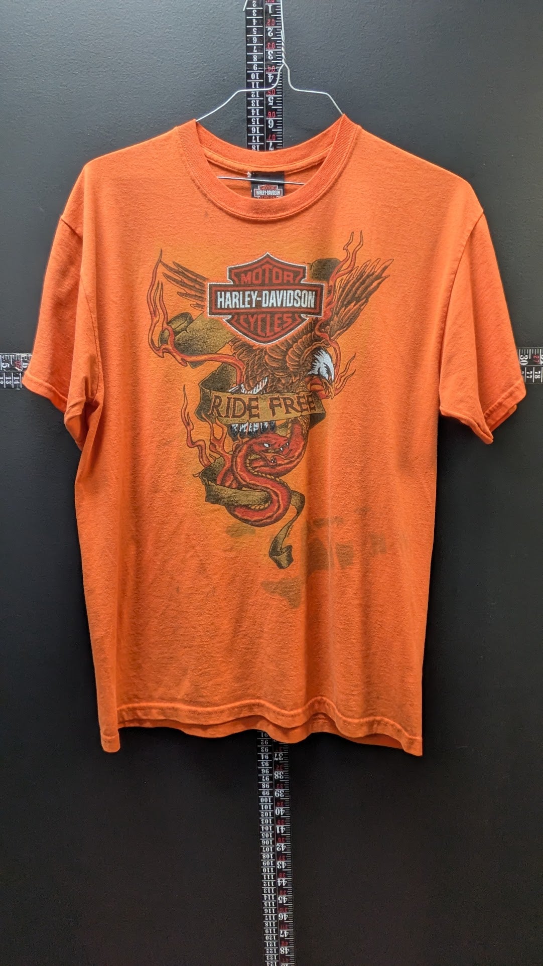 Harley-Davidson Oakland CA T-Shirt Men's Large Orange Ride Free Eagle Snake Double Sided