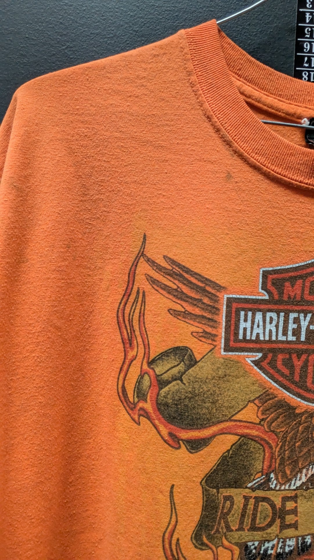 Harley-Davidson Oakland CA T-Shirt Men's Large Orange Ride Free Eagle Snake Double Sided