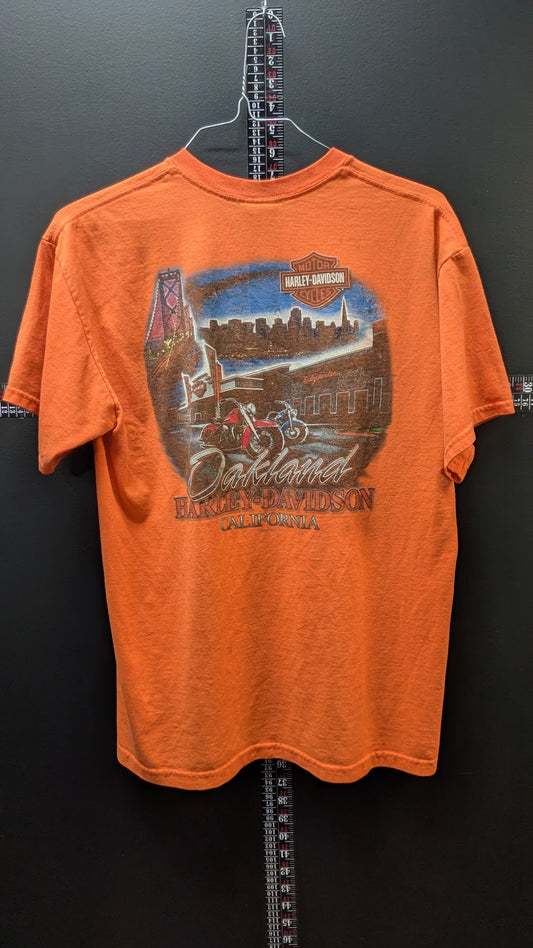 Harley-Davidson Oakland CA T-Shirt Men's Large Orange Ride Free Eagle Snake Double Sided