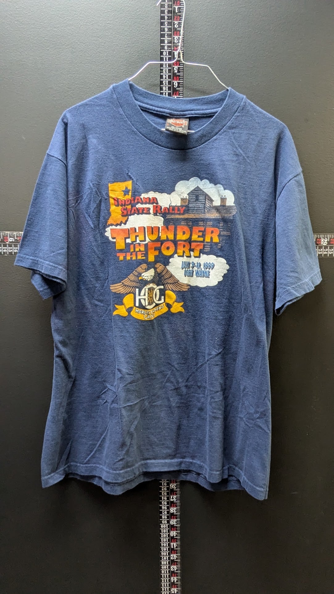 Vintage 1999 Harley-Davidson HOG Indiana State Rally Thunder In The Fort T-Shirt L USA
