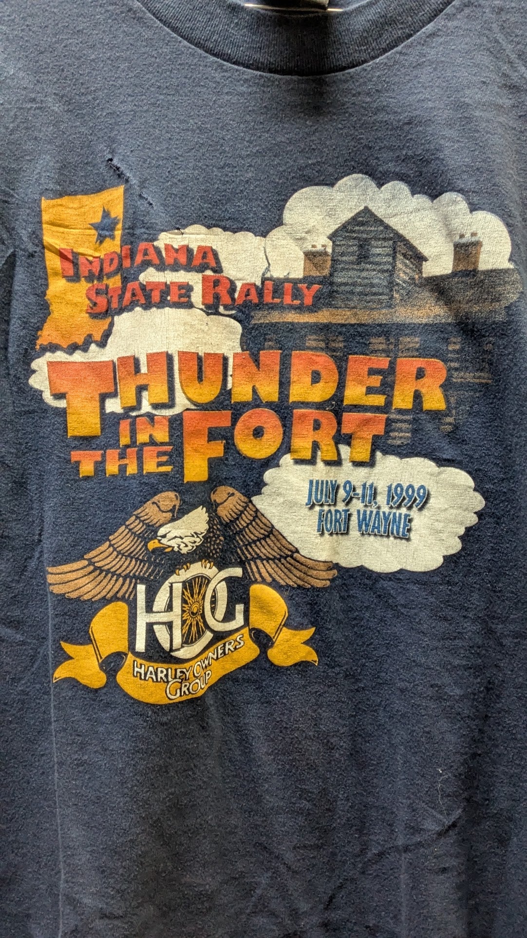 Vintage 1999 Harley-Davidson HOG Indiana State Rally Thunder In The Fort T-Shirt L USA