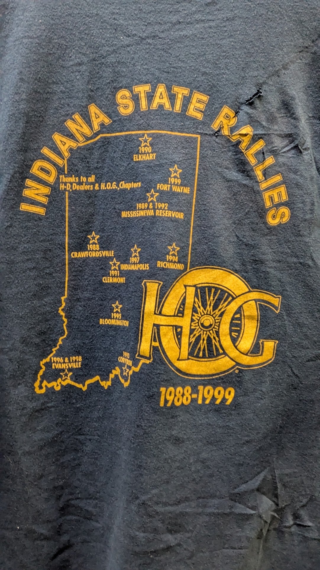Vintage 1999 Harley-Davidson HOG Indiana State Rally Thunder In The Fort T-Shirt L USA