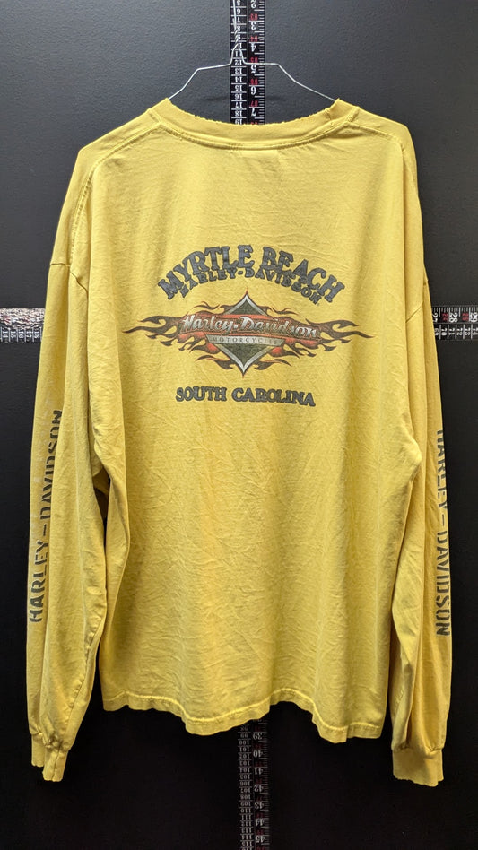2007 Harley-Davidson Myrtle Beach SC Long Sleeve T-Shirt Men's 2XL Yellow Eagle Biker