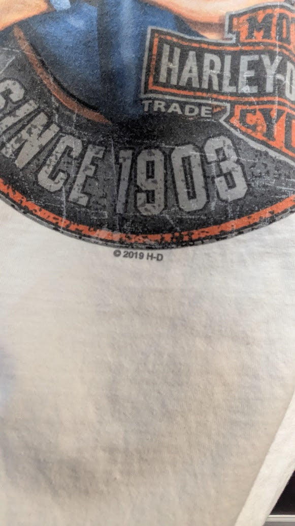 Vintage Harley-Davidson Pin-Up Girl T-Shirt Men’s Large White Double Sided