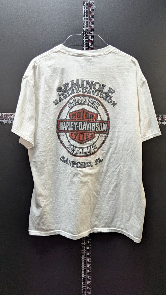 Vintage Harley-Davidson Pin-Up Girl T-Shirt Men’s Large White Double Sided