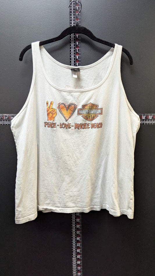 Harley-Davidson Peace Love Myrtle Beach Tank Top Women’s XL White Double Sided