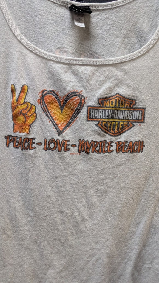 Harley-Davidson Peace Love Myrtle Beach Tank Top Women’s XL White Double Sided