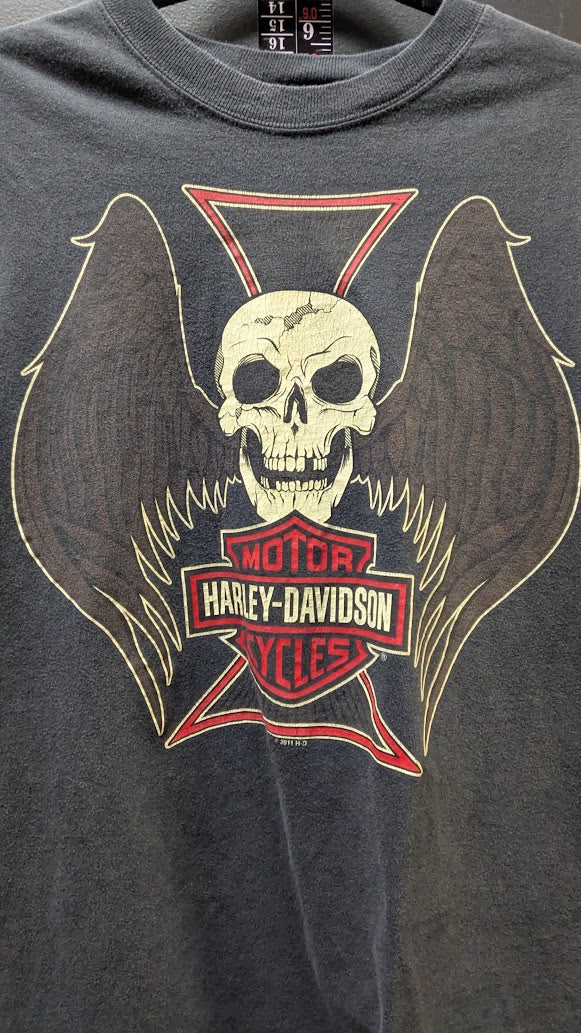 Vintage Harley-Davidson Skull Wing Sleeveless T-Shirt Men’s Black Double Sided
