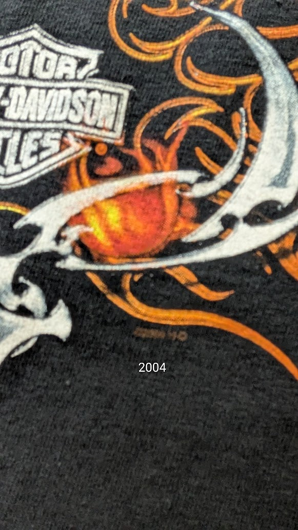 Vintage Harley-Davidson Skull Flames T-Shirt Men's XL Black Double Sided Alamo City Texas