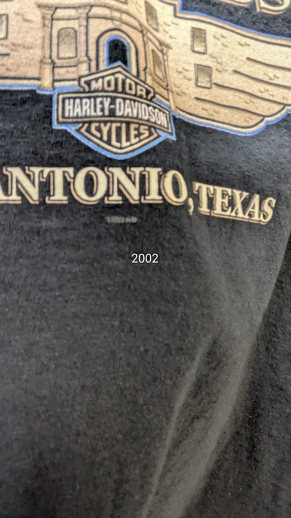 Vintage Harley-Davidson Skull Flames T-Shirt Men's XL Black Double Sided Alamo City Texas