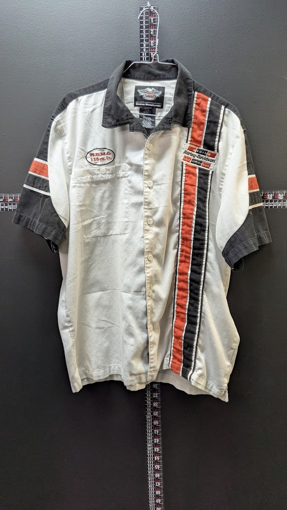 Harley-Davidson Genuine MotorClothes Mechanic Shop Shirt Men's Large White Black Button Up