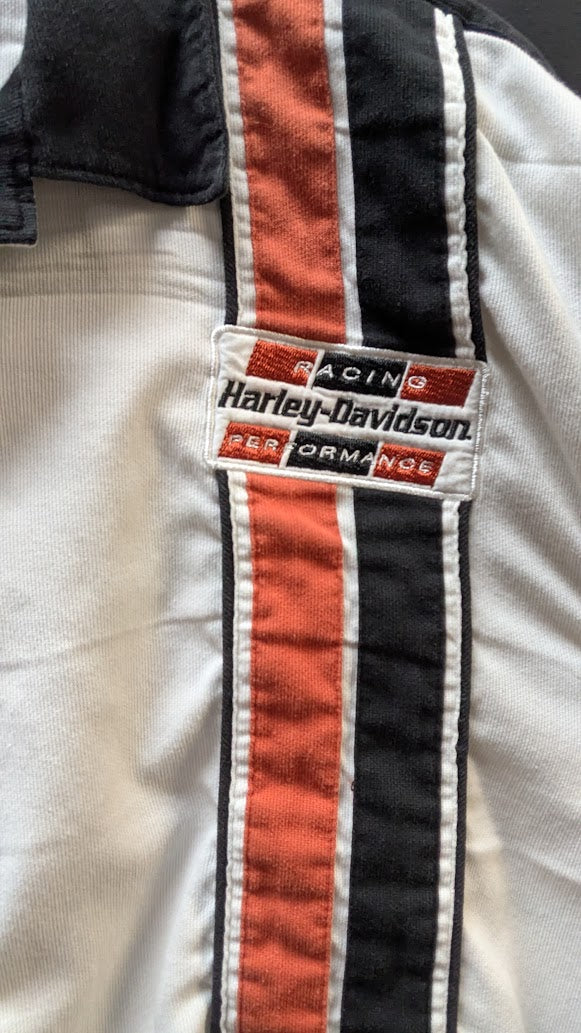 Harley-Davidson Genuine MotorClothes Mechanic Shop Shirt Men's Large White Black Button Up