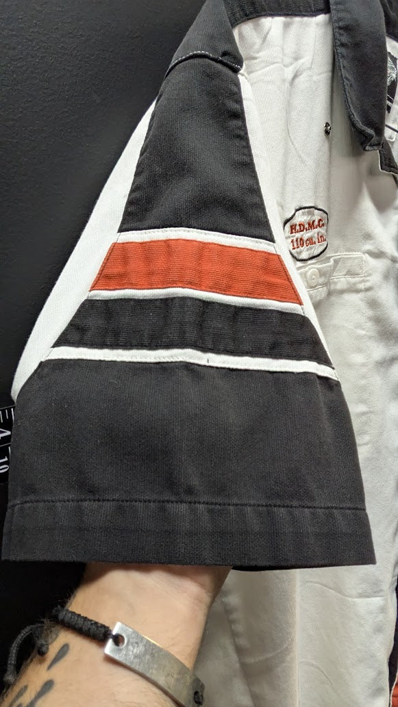 Harley-Davidson Genuine MotorClothes Mechanic Shop Shirt Men's Large White Black Button Up