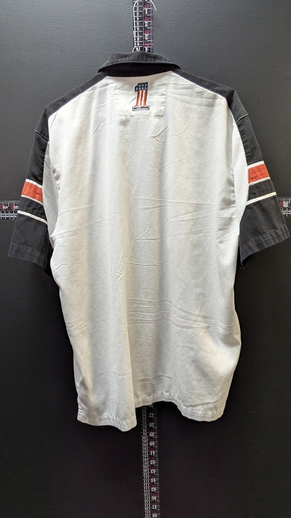 Harley-Davidson Genuine MotorClothes Mechanic Shop Shirt Men's Large White Black Button Up