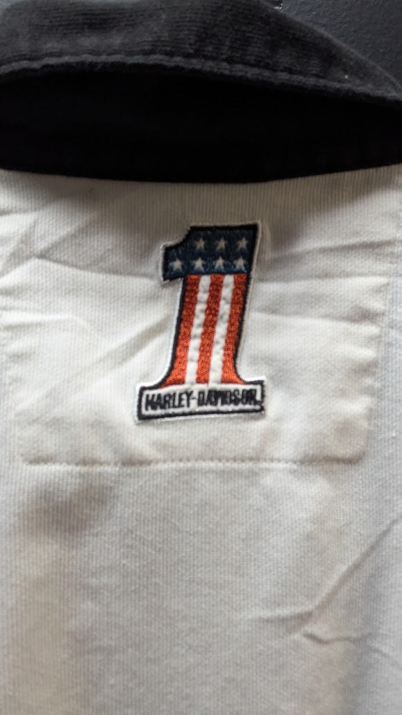 Harley-Davidson Genuine MotorClothes Mechanic Shop Shirt Men's Large White Black Button Up