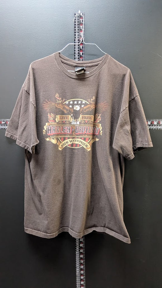 Harley-Davidson Live Free Ride With Pride T-Shirt Men's XL Brown Eagle Graphic Double Sided