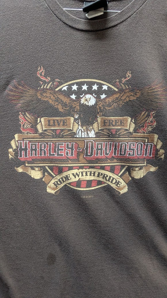 Harley-Davidson Live Free Ride With Pride T-Shirt Men's XL Brown Eagle Graphic Double Sided