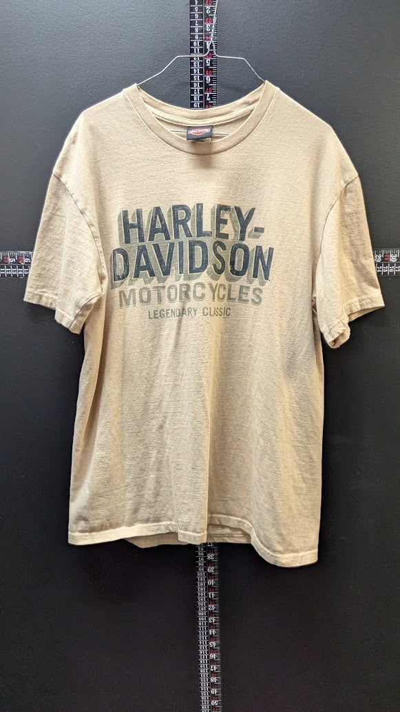 Harley-Davidson Legendary Classic T-Shirt Men's Large Tan Southern Thunder Mississippi Double Sided