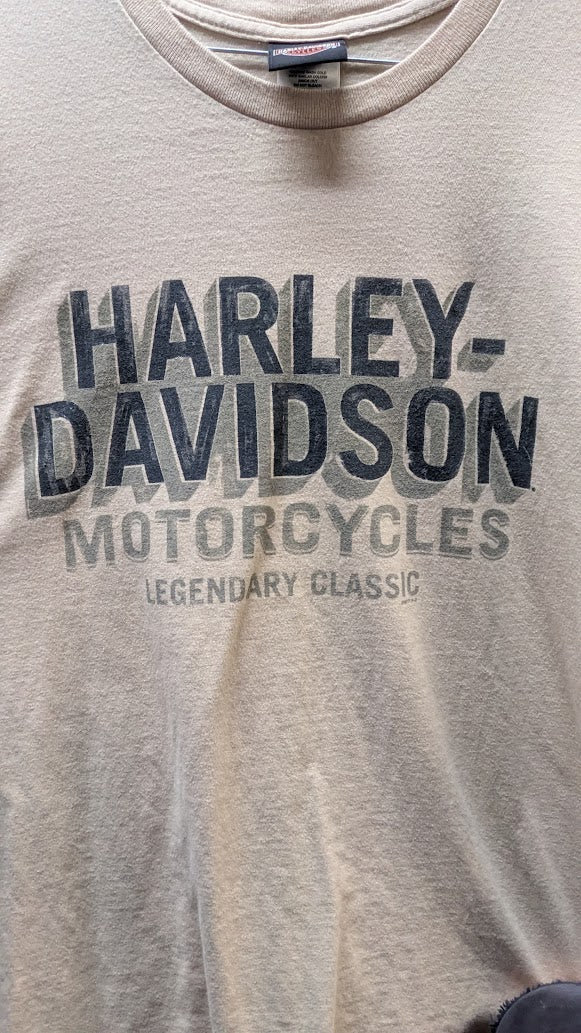 Harley-Davidson Legendary Classic T-Shirt Men's Large Tan Southern Thunder Mississippi Double Sided