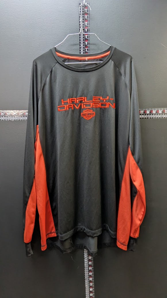 Harley-Davidson Performance Long Sleeve Shirt Men's 3XL Black Orange Moisture Wicking