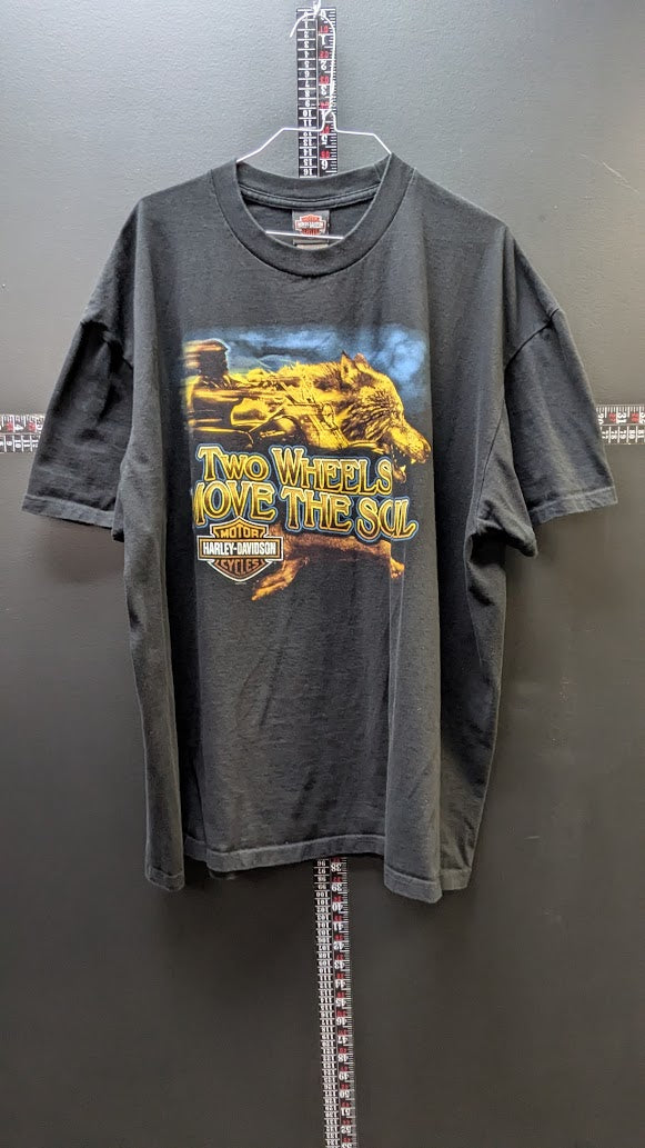 Harley-Davidson Two Wheels Move The Soul T-Shirt Men's 2XL Black Duluth MN Double Sided