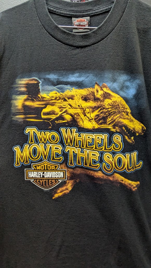 Harley-Davidson Two Wheels Move The Soul T-Shirt Men's 2XL Black Duluth MN Double Sided