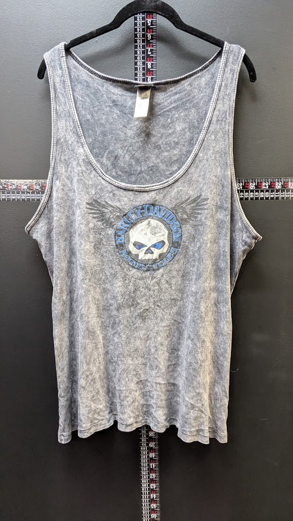 Harley-Davidson Skull Wing Tank Top Men's 2XL Gray Acid Wash Sleeveless Ribbed