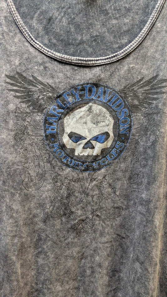 Harley-Davidson Skull Wing Tank Top Men's 2XL Gray Acid Wash Sleeveless Ribbed